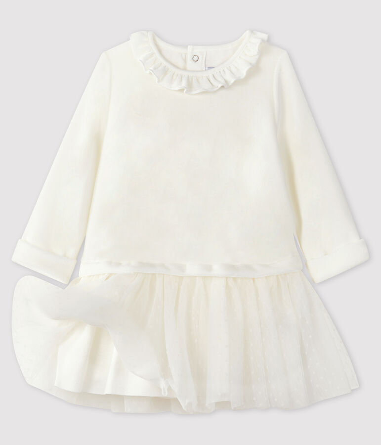 Vestido de manga larga para beb&eacute; ni&ntilde;a blanco