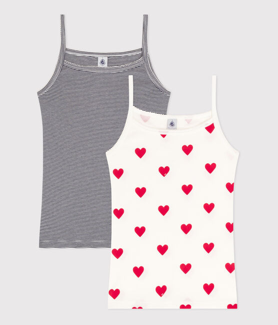 Juego de 2 camisetas de tirantes de algodón con corazón y raya para mujer variante 1