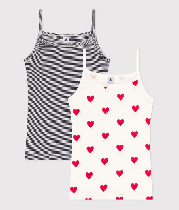 Juego de 2 camisetas de tirantes de algod&oacute;n con coraz&oacute;n y raya para mujer multicolor