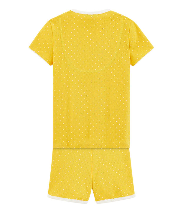 Pijama corto de punto para ni&ntilde;a amarillo/blanco