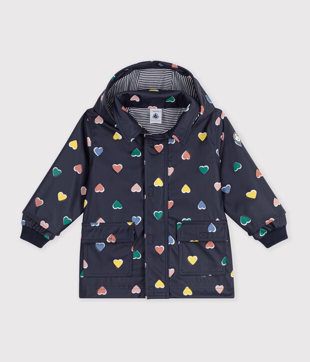 Chubasquero ic&oacute;nico con estampado de corazones para beb&eacute; azul/multicolor