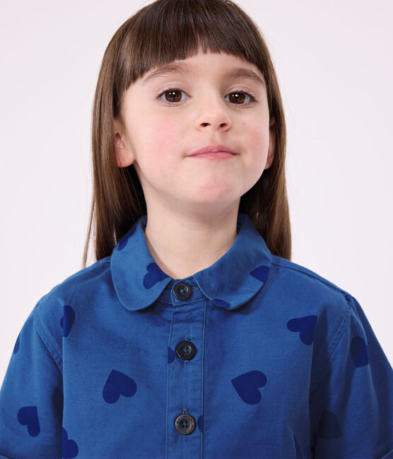Vestido infantil de algodón de manga corta con corazones azul ALASKA FONCE/ MEDIEVAL