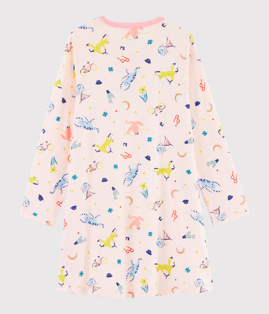 Camisón con estampado de fantasía de niña de punto rosa FLEUR/blanco MULTICO