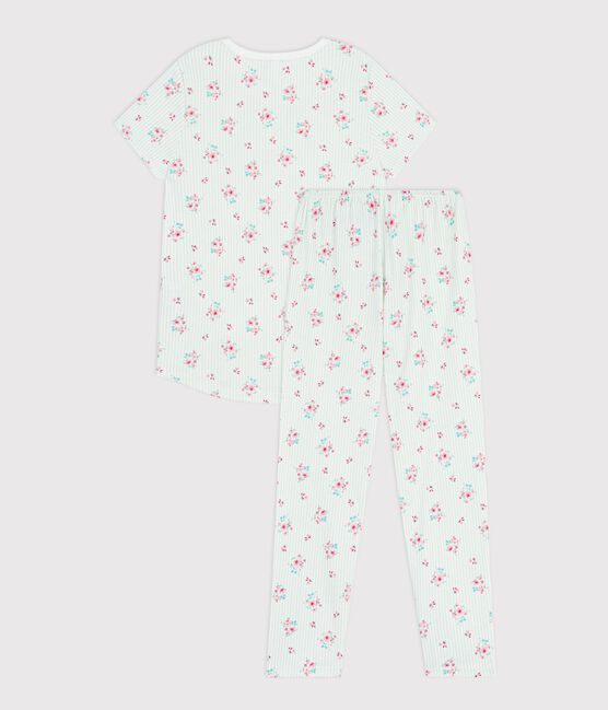 Pijama infantil de algodón de manga corta y pierna larga con flores blanco MARSHMALLOW/blanco MULTICO