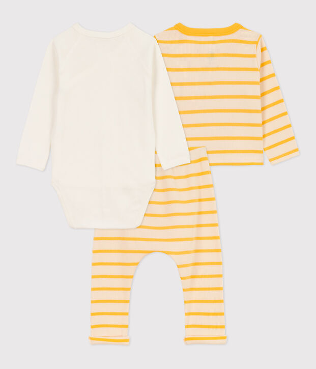 Conjunto de algod&oacute;n con rayas marineras para beb&eacute; crudo/amarillo