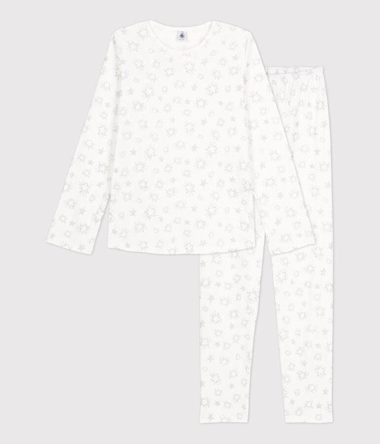 Pijama con estampado de estrellas de ni&ntilde;a de algod&oacute;n blanco/multicolor