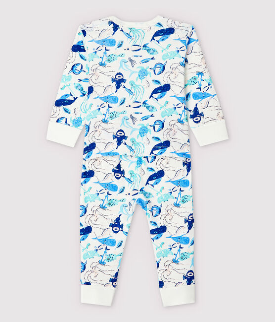 Pijama enterizo sin botones de presión con fondos marinos de algodón de bebé blanco MARSHMALLOW/blanco MULTICO