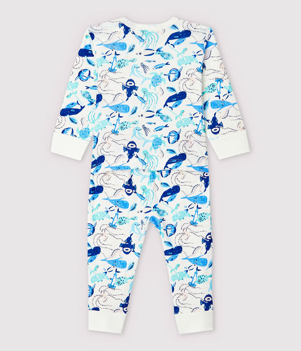 Pijama enterizo sin botones de presi&oacute;n con fondos marinos de algod&oacute;n de beb&eacute; blanco/multicolor