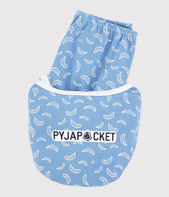 Pijama corto con estampado de plátanos de algodón de niño/niña azul EDNA/blanco MARSHMALLOW