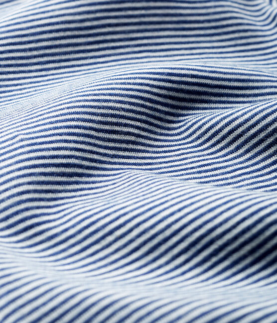 Bodi de manga larga de lana y algodón a rayas para bebé azul MEDIEVAL/blanco MARSHMALLOW