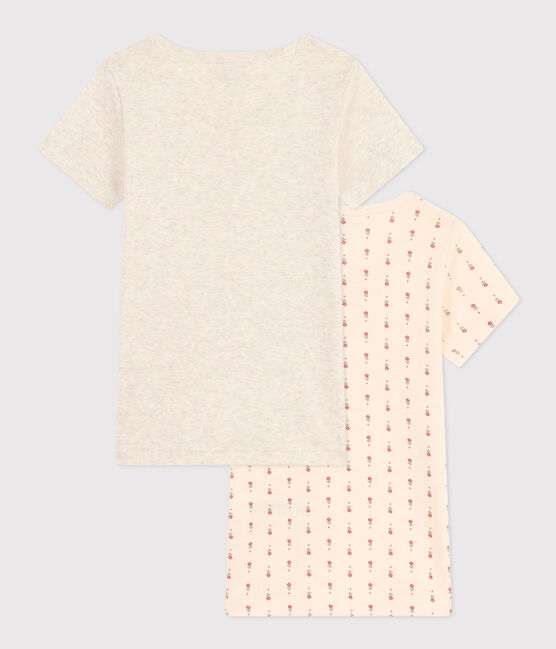 Juego de 2 camisetas infantiles de algodón de manga corta con flor variante 1