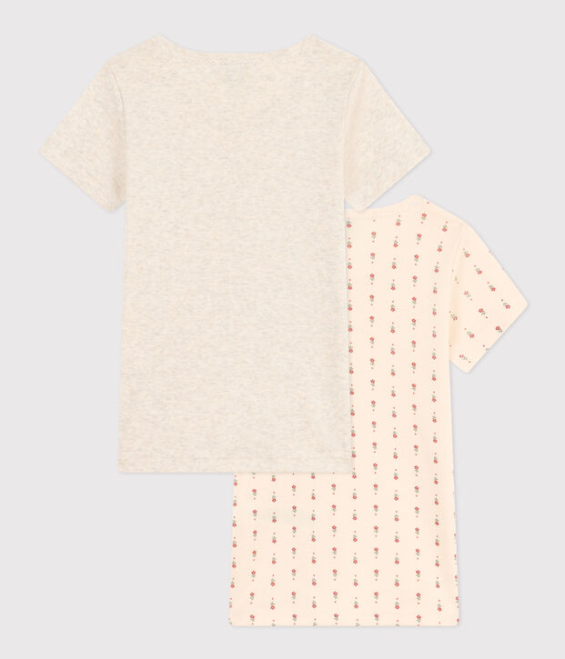 Juego de 2 camisetas infantiles de algod&oacute;n de manga corta con flor multicolor