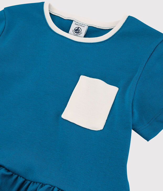 Vestido de manga corta de algod&oacute;n de ni&ntilde;a azul