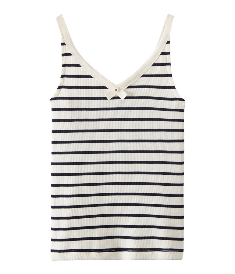 Camiseta de tirantes 100 anos de la braguita mujer beige COQUILLE/azul SMOKING