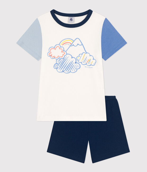 Pijama infantil corto y liso de algod&oacute;n azul/multicolor