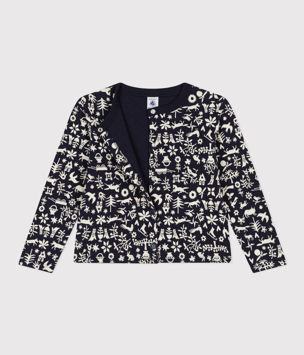 C&aacute;rdigan estampado de tejido t&uacute;bico acolchado de ni&ntilde;a azul/crudo