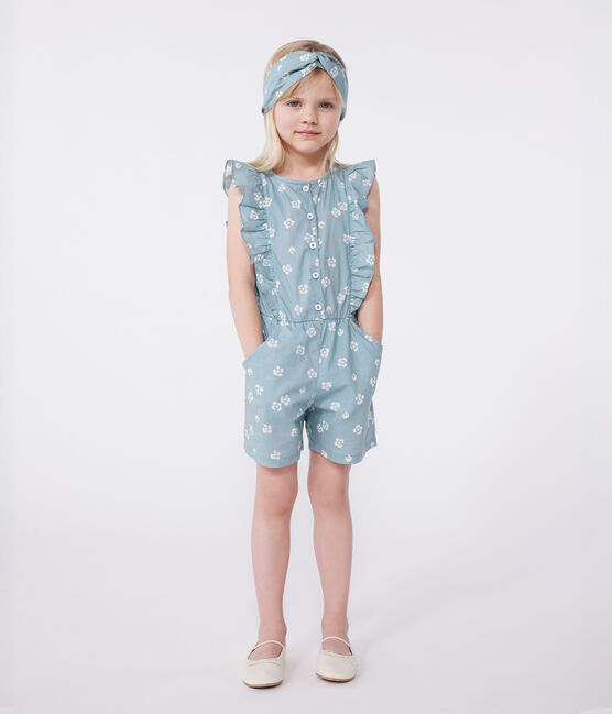 Mono infantil sin mangas de algodón con flores azul PAUL/blanco MARSHMALLOW