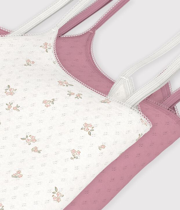 Juego de camisetas de tirantes de algod&oacute;n calado con flores para mujer multicolor