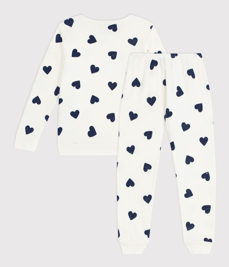 Pijama infantil de rizo de algod&oacute;n con estampado de corazones azul/azul