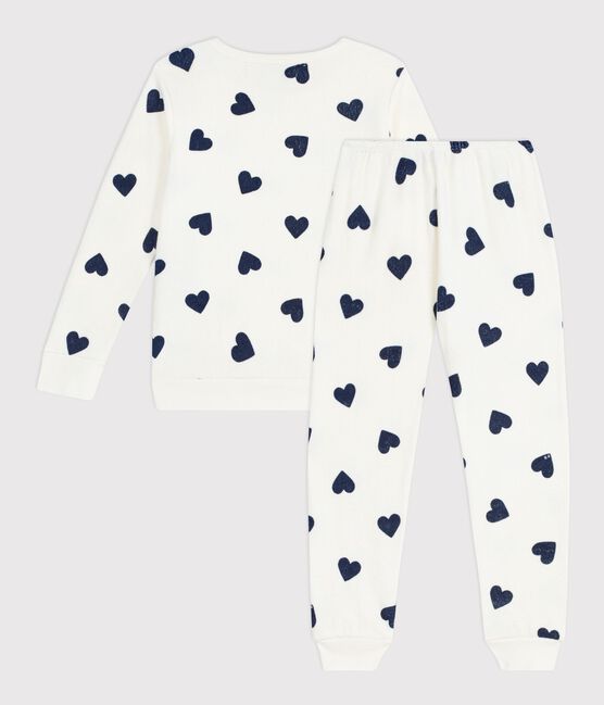 Pijama infantil de rizo de algodón con estampado de corazones azul MILK/ SOIR