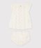 Vestido de manga corta de frutas con braguitas bloomer de tejido tubular de urdimbre y trama de algodón ecológico de bebé niña blanco MARSHMALLOW/blanco MULTICO
