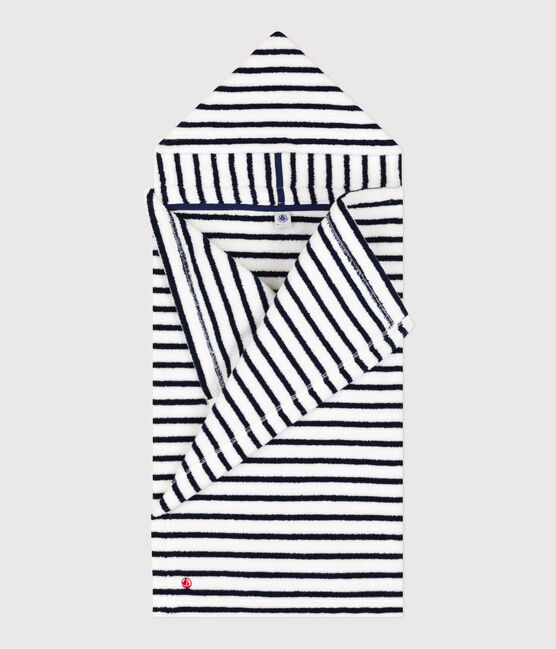 Capa de baño de rizo a rayas para bebé blanco LAIT/azul MEDIEVAL