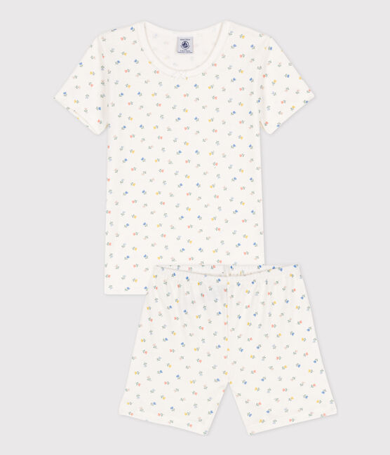 Pijama de algodón corto y ajustado para niña blanco MARSHMALLOW/blanco MULTICO