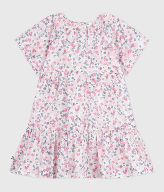 Vestido infantil de algodón estampado de manga corta blanco MARSHMALLOW/blanco MULTICO