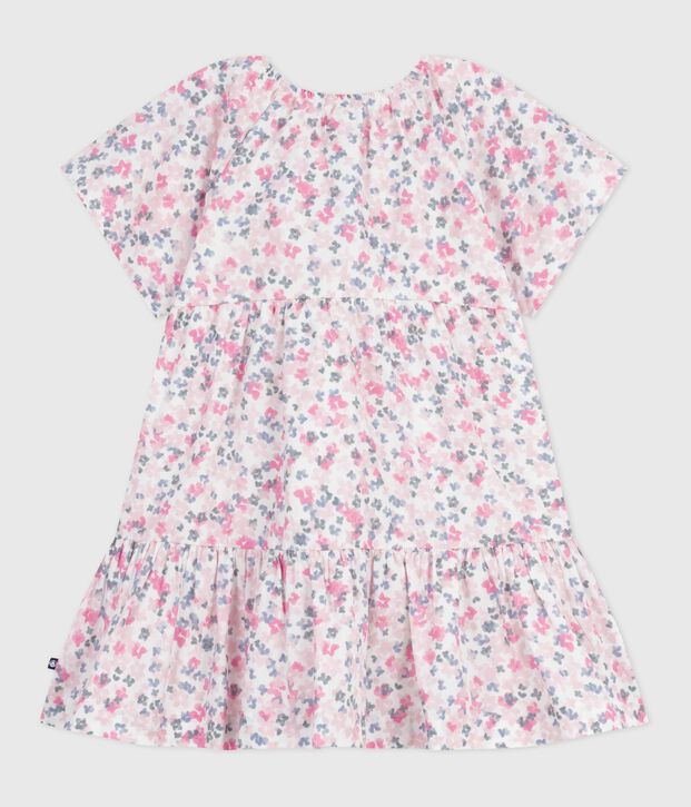 Vestido infantil de algod&oacute;n estampado de manga corta blanco/multicolor