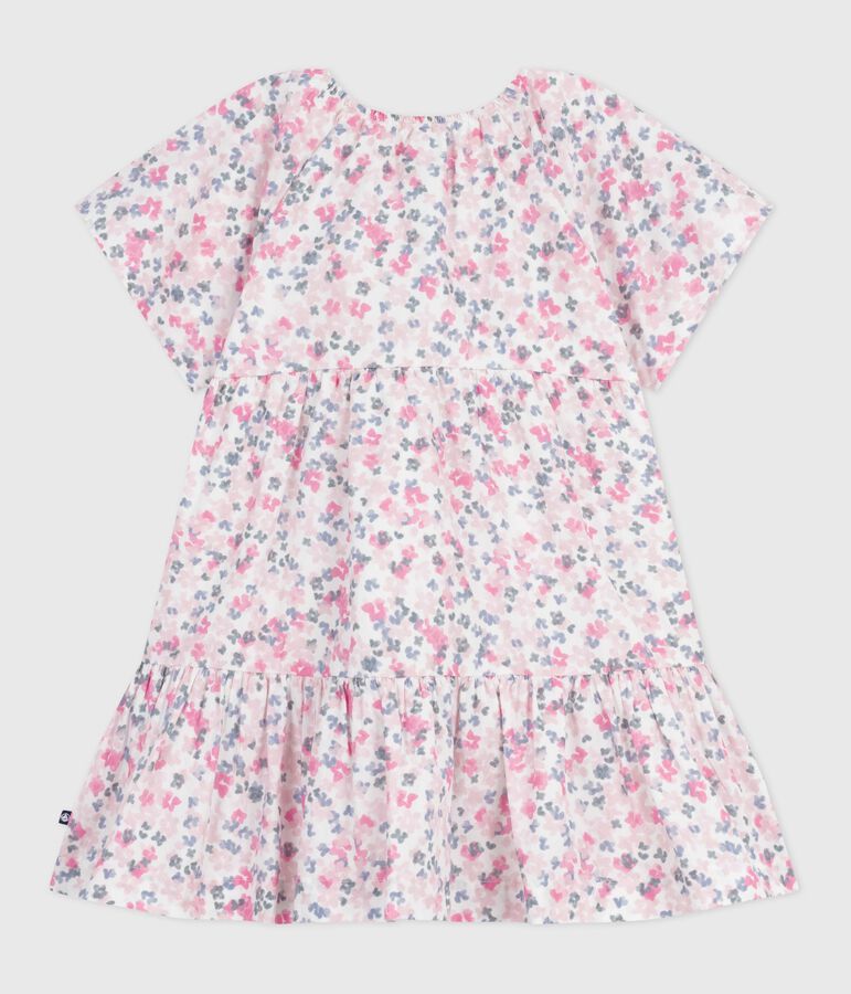 Vestido infantil de algod&oacute;n estampado de manga corta blanco MARSHMALLOW/blanco MULTICO