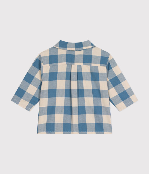 Camisa de franela para beb&eacute; azul/crudo