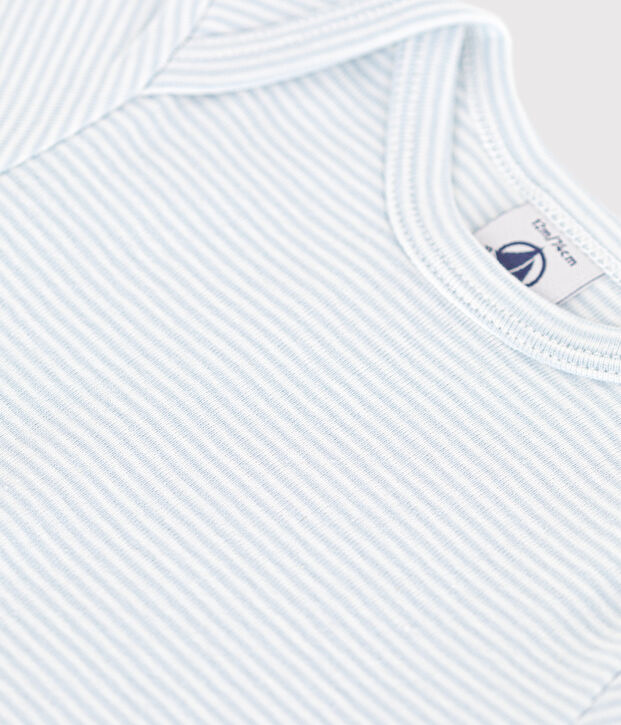 Body estampado de algod&oacute;n de manga corta para beb&eacute; azul/blanco