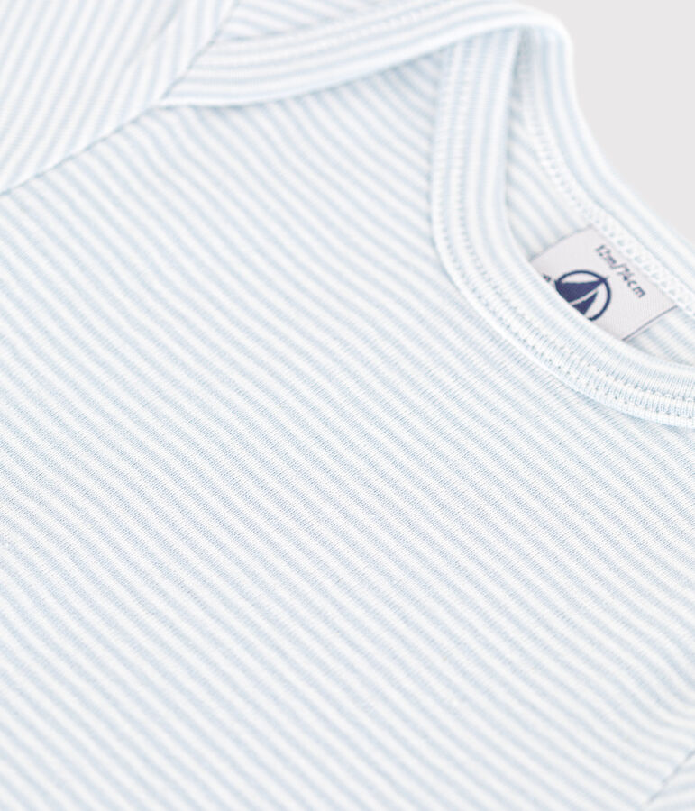 Body estampado de algod&oacute;n de manga corta para beb&eacute; azul/blanco