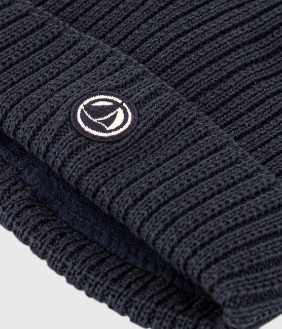 Gorro infantil de punto tricotado con forro polar azul SMOKING