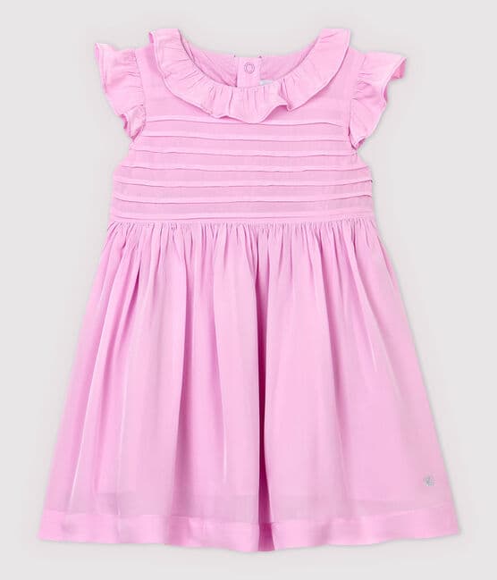 Vestido de manga corta de crepé de bebé niña rosa BOHEME