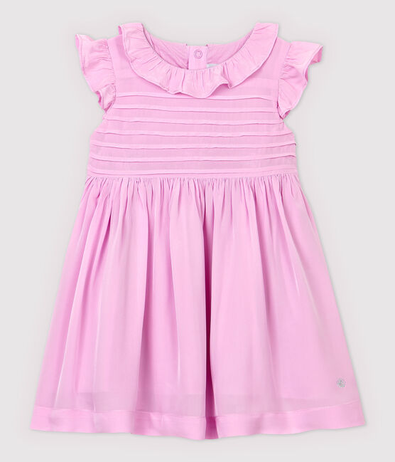 Vestido de manga corta de crepé de bebé niña rosa BOHEME