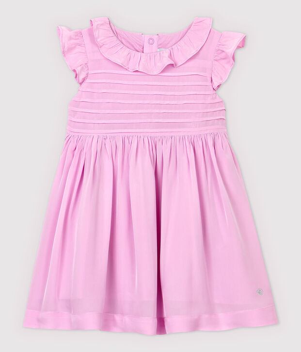 Vestido de manga corta de crep&eacute; de beb&eacute; ni&ntilde;a rosa