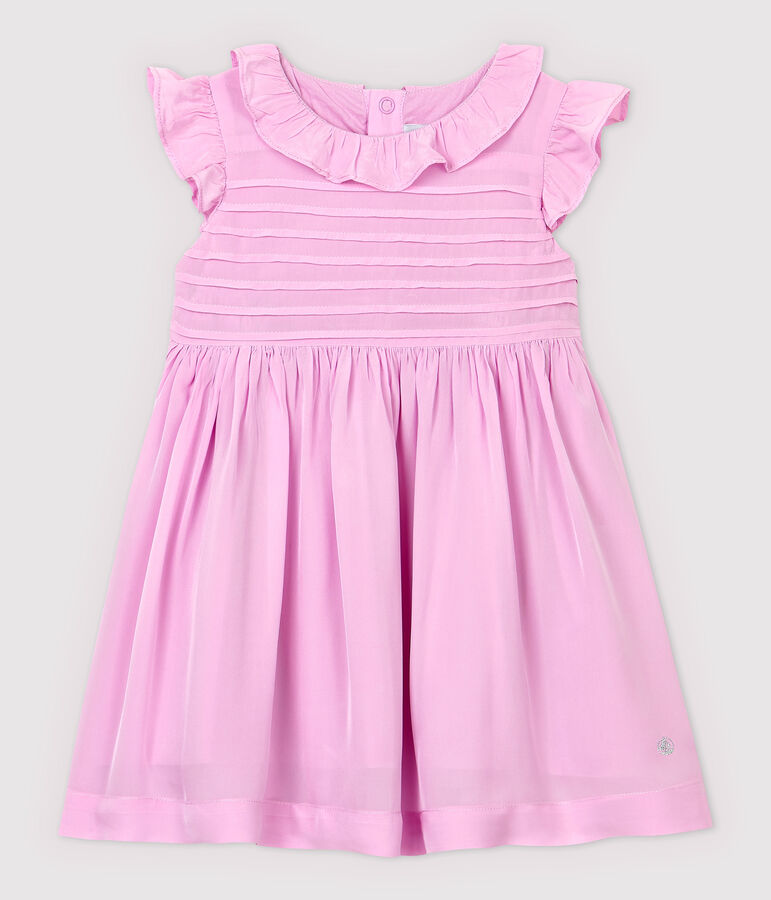 Vestido de manga corta de crep&eacute; de beb&eacute; ni&ntilde;a rosa BOHEME