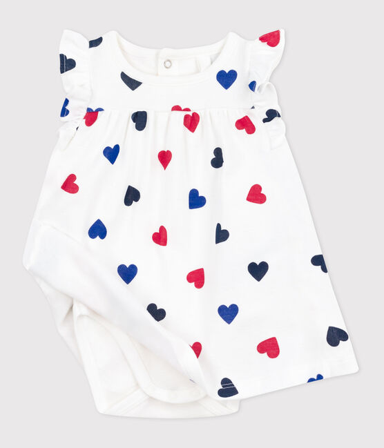 Vestido de algodón de manga corta con body integrado y corazón para bebé blanco MARSHMALLOW/blanco MULTICO
