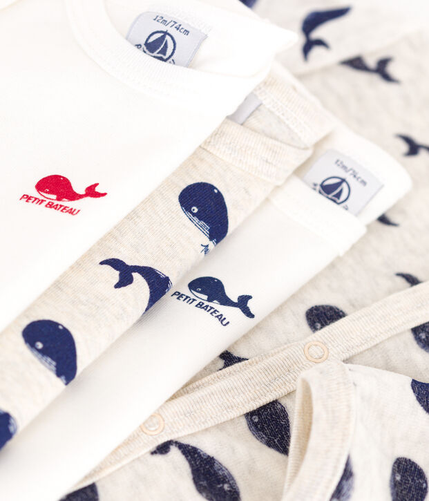 Lote de 1 pijama y 3 bodis de ballenas para beb&eacute; multicolor