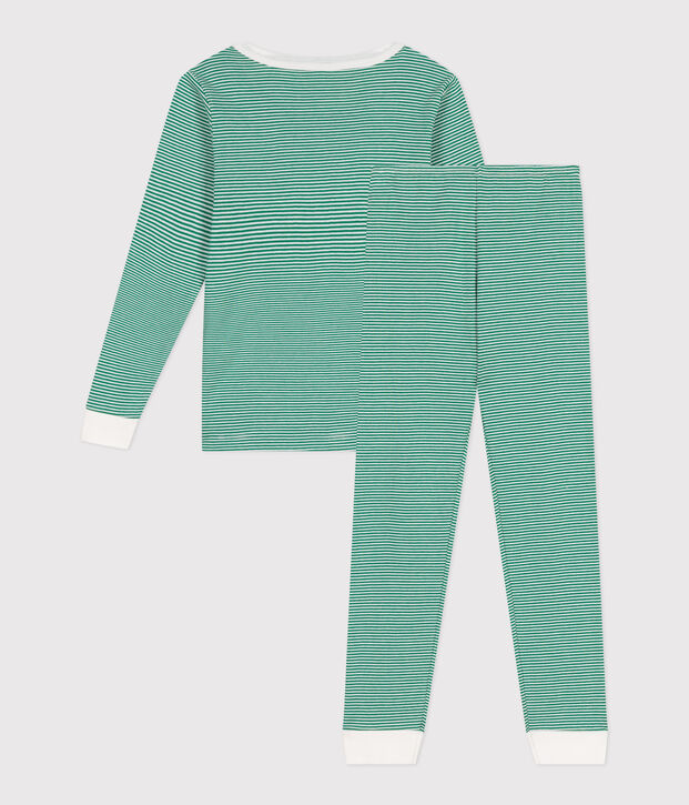 Pijama infantil muy ajustado de algod&oacute;n a rayas verde/blanco