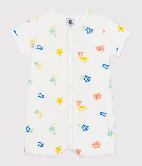 Mono corto de algodón estampado para bebé blanco MARSHMALLOW/blanco MULTICO