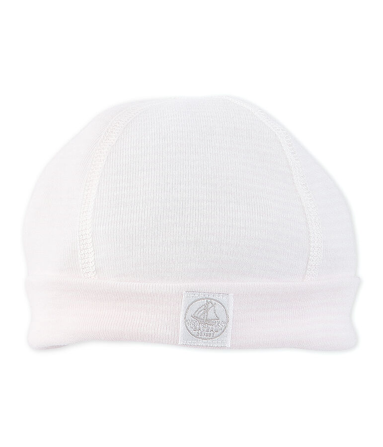 Gorro de primera puesta milrayas para beb&eacute; rosa VIENNE/blanco LAIT