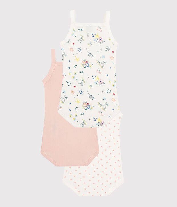 Tres bodis con tirantes para beb&eacute; de ni&ntilde;a multicolor