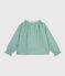Blusa infantil de algod&oacute;n de manga larga con cuello y estampado verde/blanco