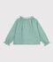 Blusa infantil de algod&oacute;n de manga larga con cuello y estampado verde/blanco