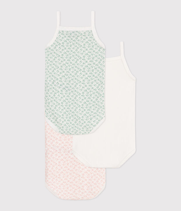 Juego de 3 bodis de tirantes con flores de algod&oacute;n para beb&eacute; multicolor