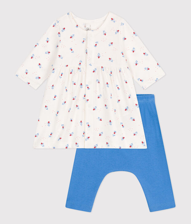 Vestido y leggings de algod&oacute;n para beb&eacute; blanco/multicolor