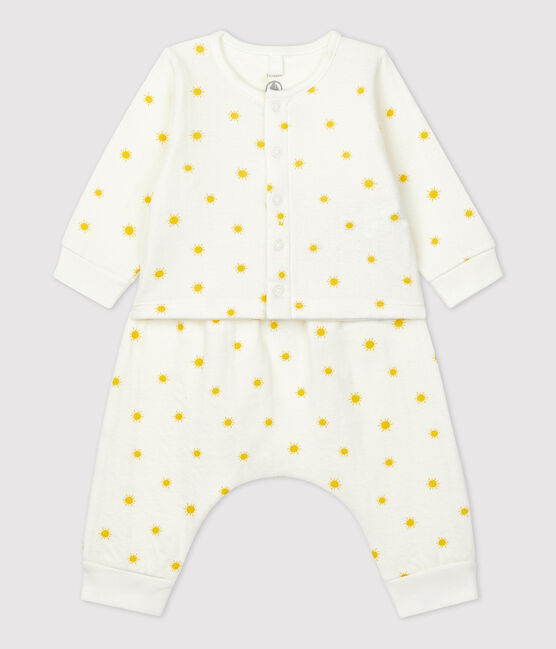 Conjunto de 2 piezas con estampado de sol de tejido túbico ecológico de bebé blanco MARSHMALLOW/ ORGE