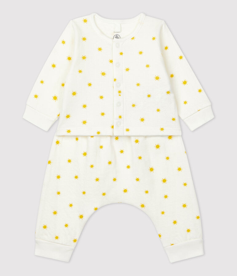 Conjunto de 2 piezas con estampado de sol de tejido t&uacute;bico ecol&oacute;gico de beb&eacute; blanco/amarillo